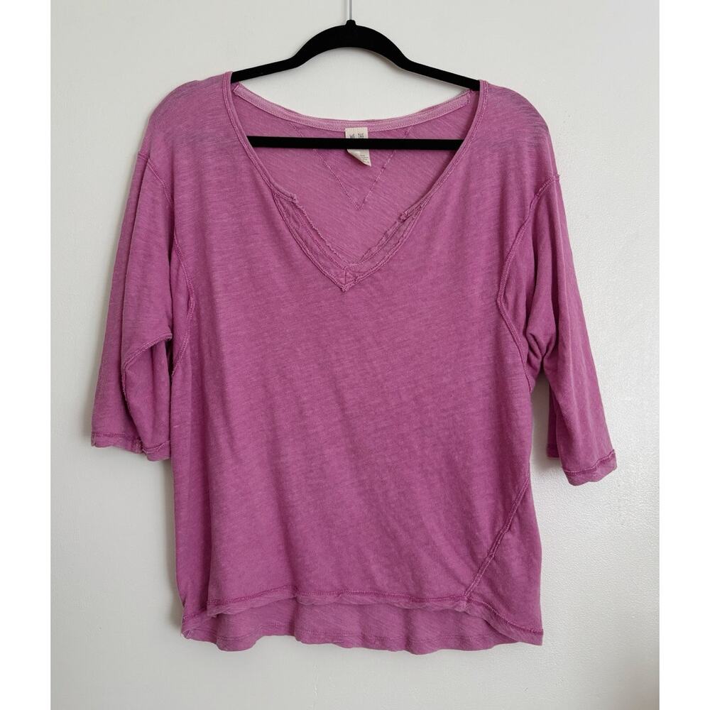 Pink We The Free Linen Blend V-Neck 3/4 Sleeve Blouse M